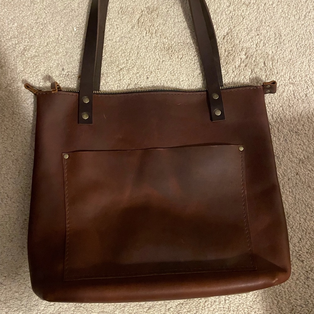 Portland Leather Goods (PLG) cognac zipper tote